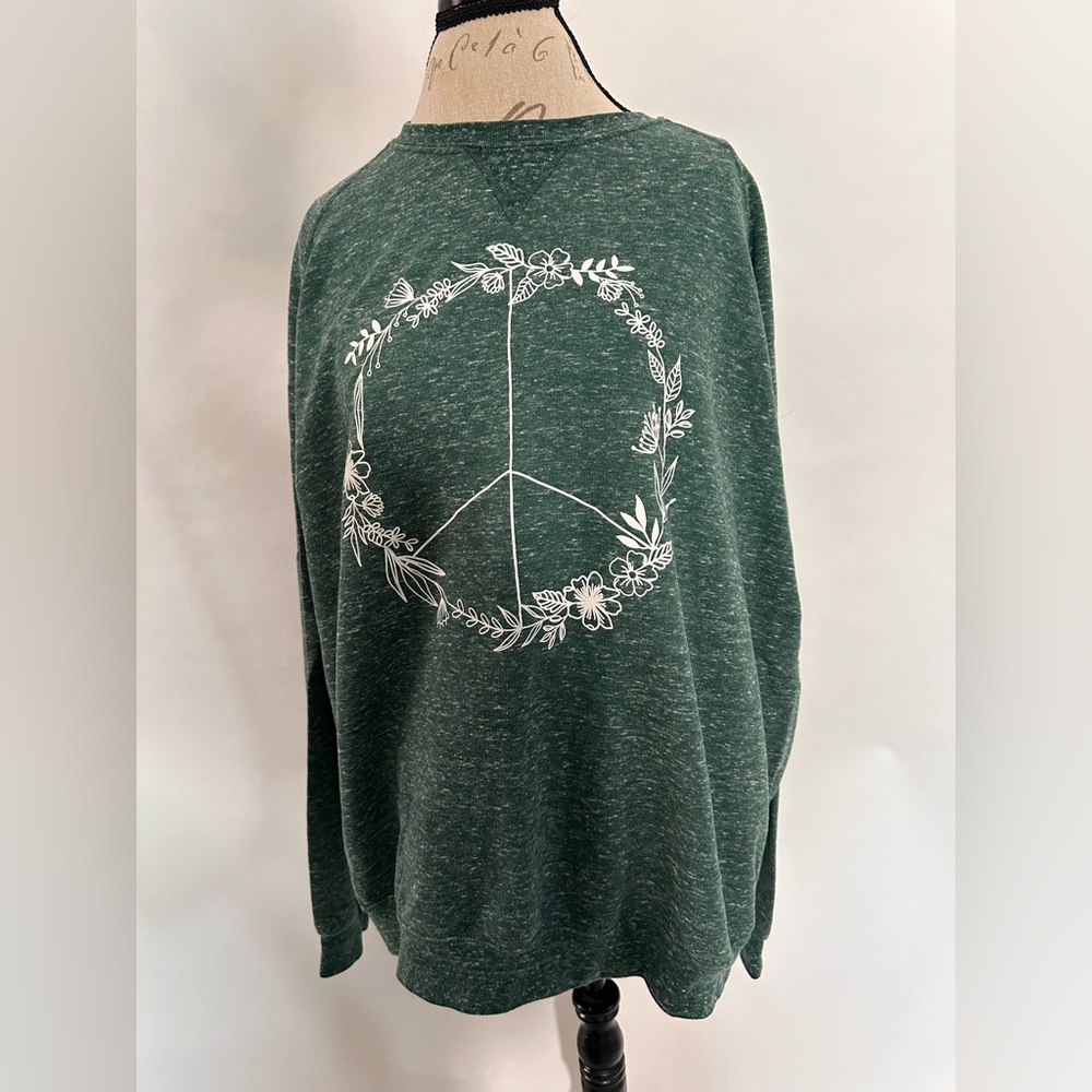 Green Sweatshirt with Peace Sign Design
